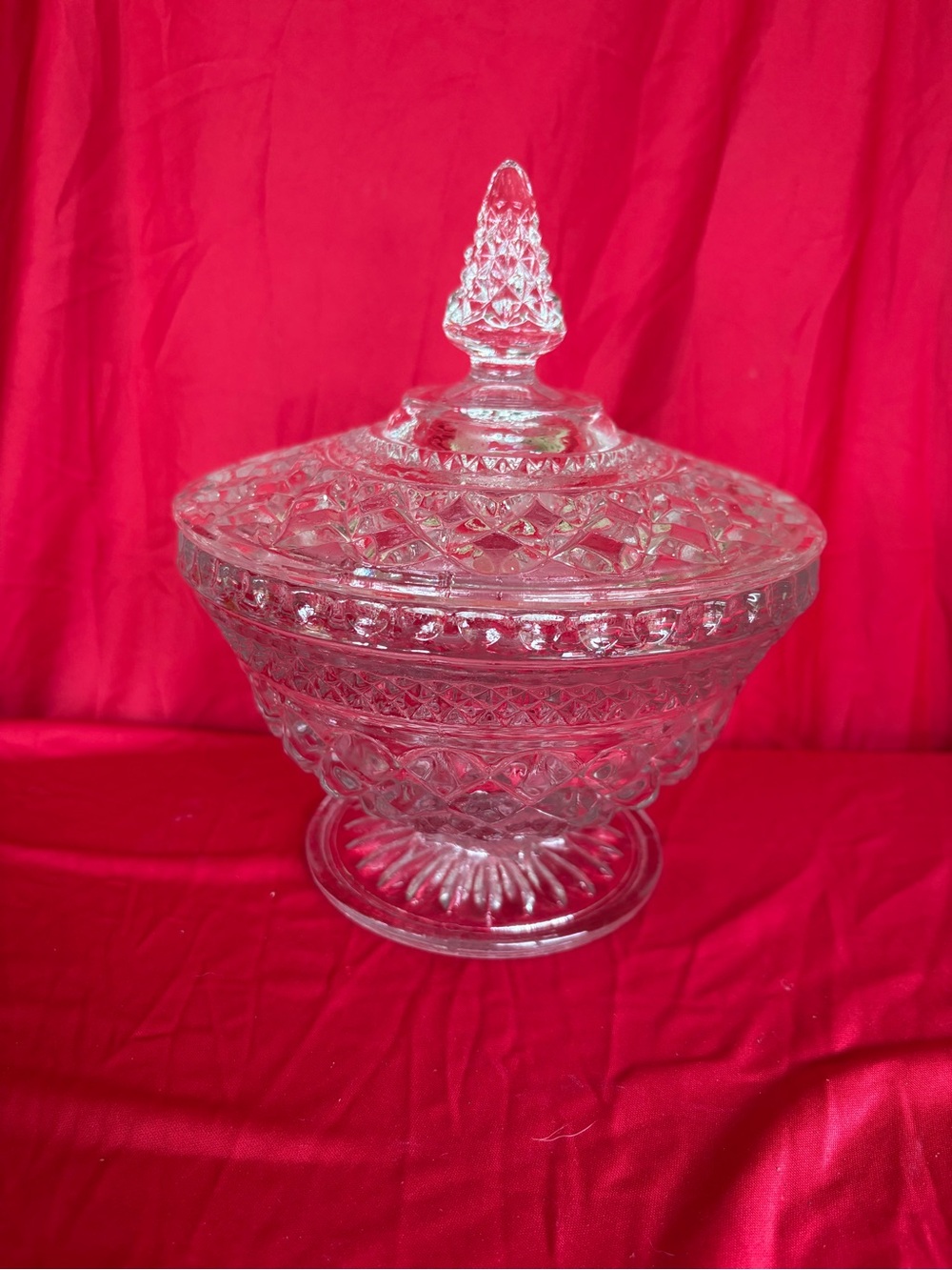 Clear Cut Glass Footed Candy Dish with Lid
